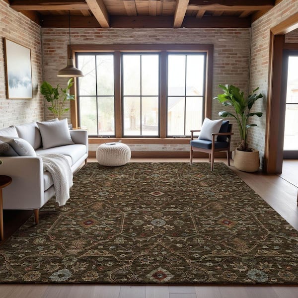 Mayfield Premium Machine Washable Abstract AMF1130 Chocolate 10 ft. x 14 ft. Area Rug