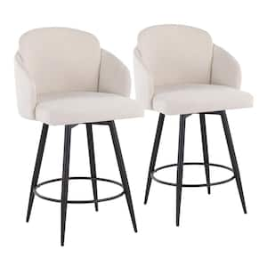 Dahlia 40.25 in. Cream Fabric & Black Metal Counter Height Bar Stool with Chrome Metal Accent (Set of 2)