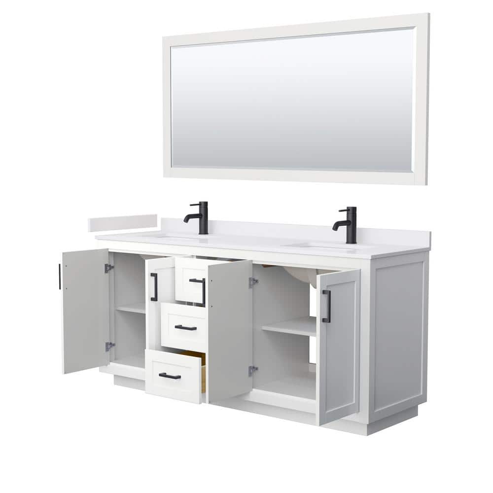 Miranda 72" White Double Bathroom Vanity with Cultured Marble Top