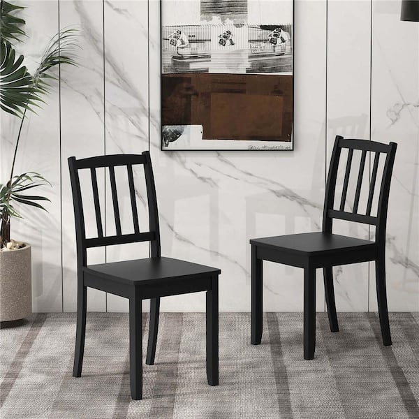 34 in. Height Black Solid Wood Side Chair Armless Dining Chair with Rubber Wood Legs Curved Backrest Set of 2
