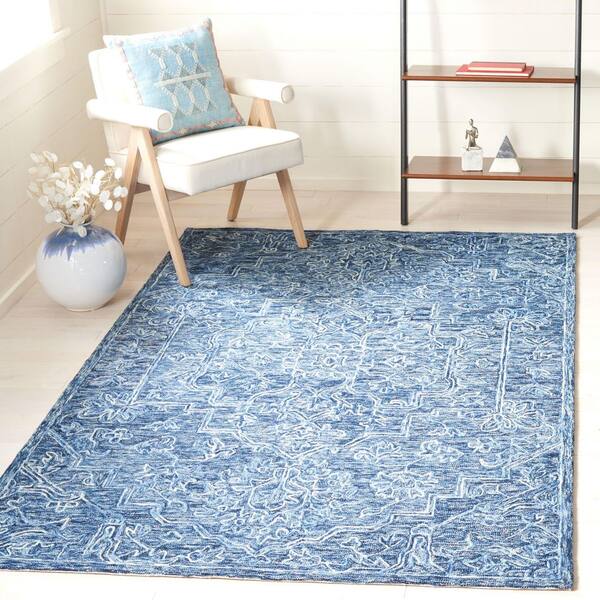 Metro 2 ft. x 3 ft. Blue Ornate Floral Medallion Area Rug