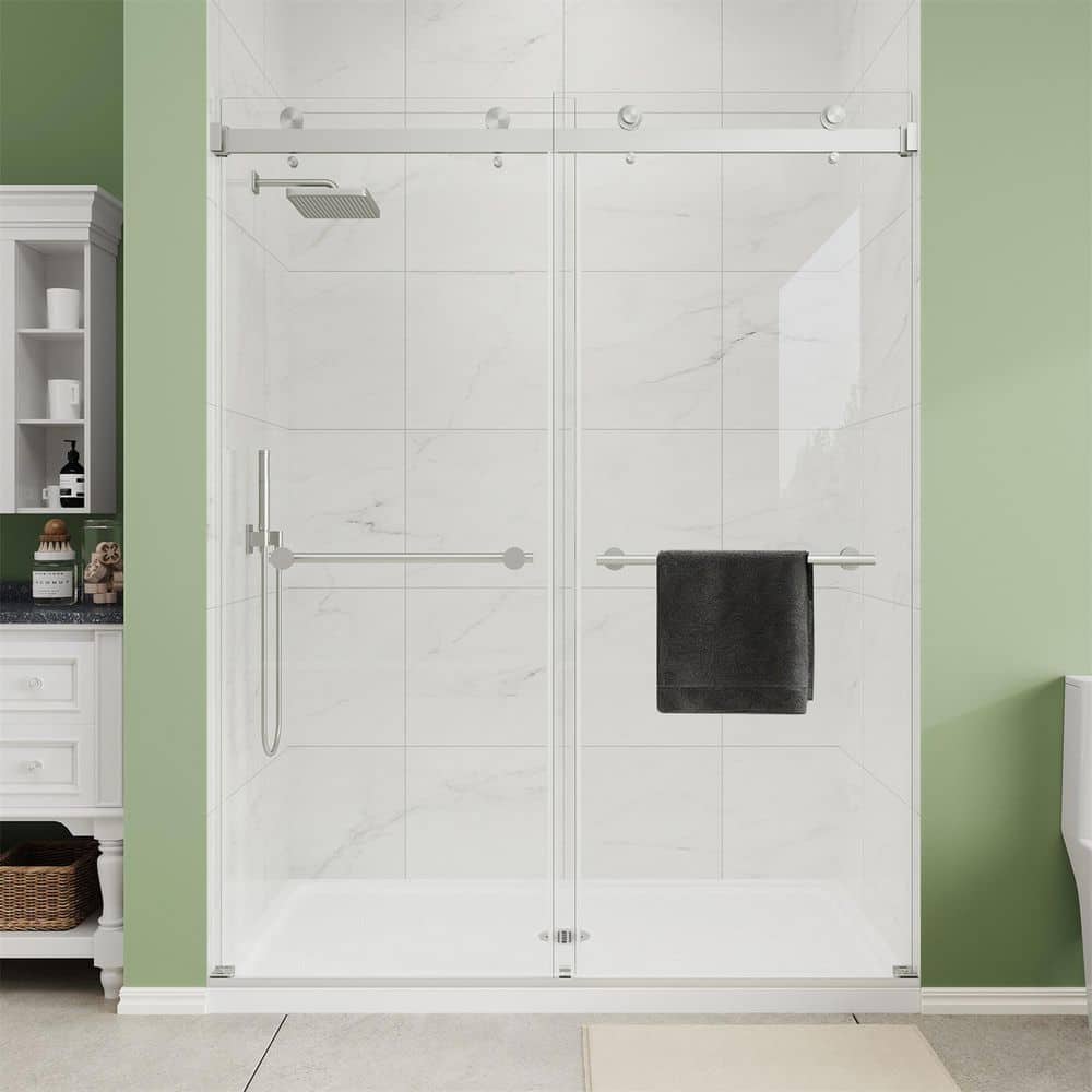 55 to 60 in. W x 72 in. H Frameless Double Sliding Shower Door in Brushed Nickel with Frosted Tempered Glass price history on PriceWatchPro