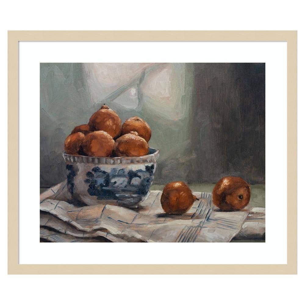 Svelte Natural Framed Realism Art Print of Oranges in Bowl