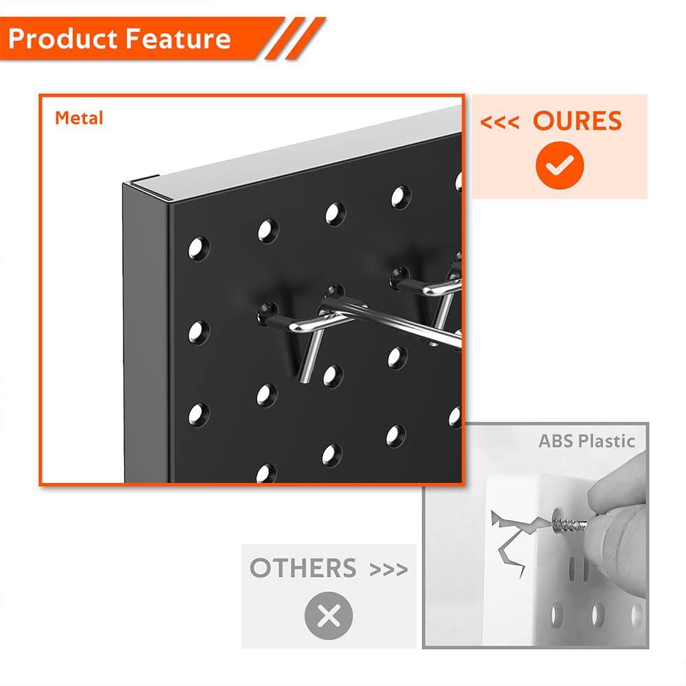 Black Heavy Duty Steel Pegboard Panels for Garage Tool Storage (4-Pack)