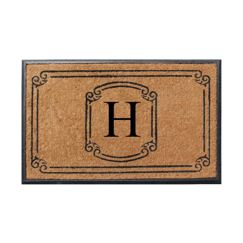 A1 Home Collections A1HC Heavy Duty Single/Double door, Hand-Crafted Black/Beige 30 in. x 48 in. Coir and Rubber Monogrammed H Doormat