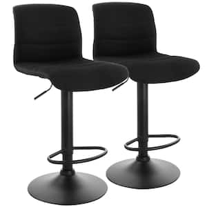33 in. Dark Grey High Back Tufted Faux Leather Adjustable Bar Stool with Black Base (Set of 2)