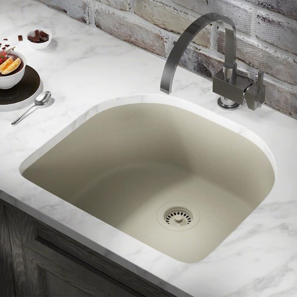 MR Direct Slate Quartz Granite 25 in. Single Bowl Undermount Kitchen Sink with Matching Strainer