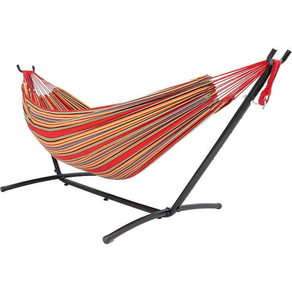 Unbranded 9 ft. 2-Person Hammock with Steel Stand Includes Portable Carrying Case, 450 lbs. Capacity ( Redandyellow)