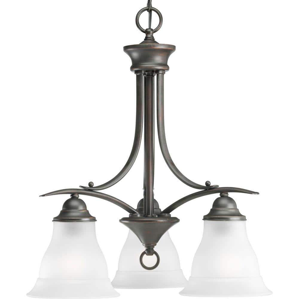 Antique Bronze 3-Light Chandelier with Etched Glass Shades