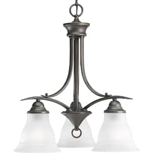 Trinity Collection 3-Light Antique Bronze Etched Glass Traditional Chandelier Light
