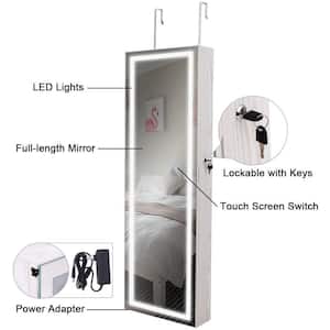 White Jewelry Armoire with LED Light Mirrored 47 in. H x 16 in. W x 5 in. D