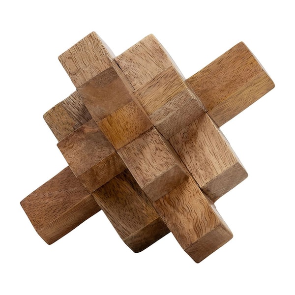 Liv & Skye Brown 6 in. x 6 in. Wood Geometric Decorative Orb