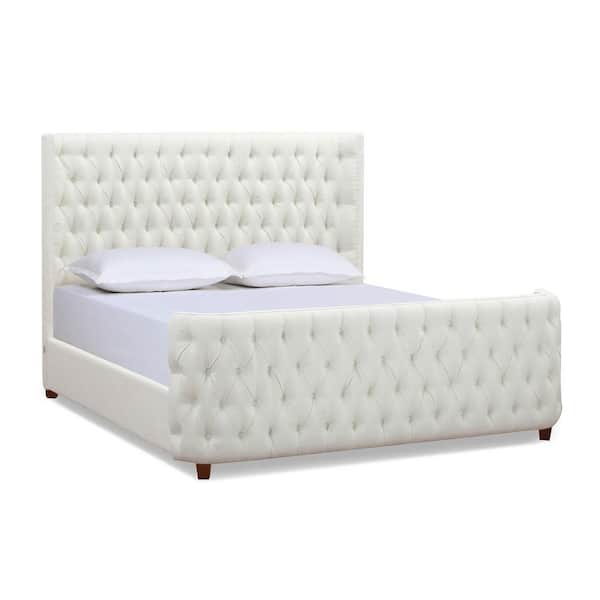 Brooklyn King Bed Frame with Headboard & Footboard, Antique White Polyester
