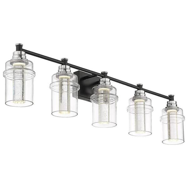 ZACHVO 39 in. 5-Light 3CCT LED Chrome Black Vanity Light Over Mirror with Clear Glass Shade