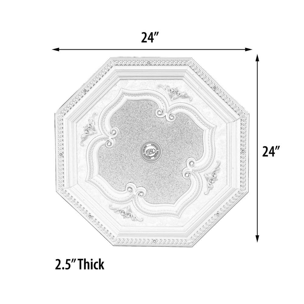 White and Silver Octagon Ceiling Medallion with Four Leaf Clover Design