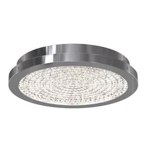 Glam 13.5 in. 1-Light Chrome Integrated LED Modern Flush Mount Ceiling Light Fixture for Kitchen and Hallway