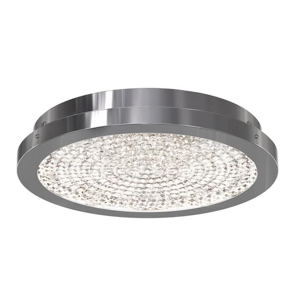 Glam 13.5 in. 1-Light Modern Chrome Integrated LED Flush Mount Ceiling Light Fixture for Kitchen or Bedroom