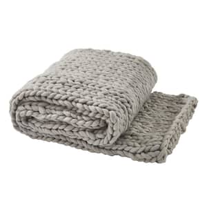 Chunky Knit Fog Gray Polyester Throw Blanket