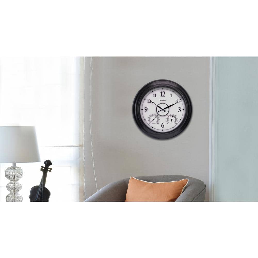 24-Inch Black Illuminated Outdoor Clock with Temperature and Humidity Sensor