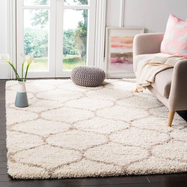 Hudson Shag Ivory/Beige 6 ft. x 9 ft. Geometric Trellis Area Rug