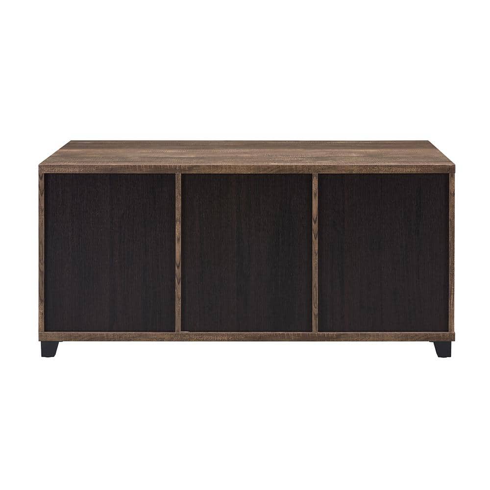 Rustic Oak and Black Rectangular Wood Glass Coffee Table with Storage