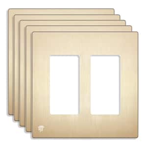 Brushed Gold 2-Gang, Decorator/Rocker, Plastic Polycarbonate, Screwless Wall Plate (5-Pack)