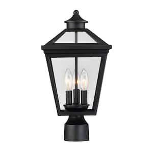 Ellijay 9 in. W x 17.5 in. H 3-Light Black Hardwired Outdoor Deck Post Light with Clear Glass Panes