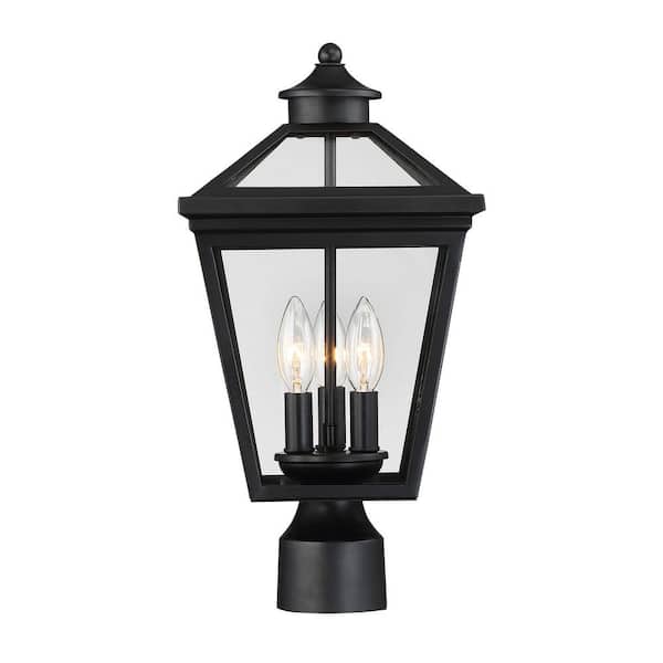 Savoy House Ellijay 9 in. W x 17.5 in. H 3-Light Black Hardwired Outdoor Deck Post Light with Clear Glass Panes
