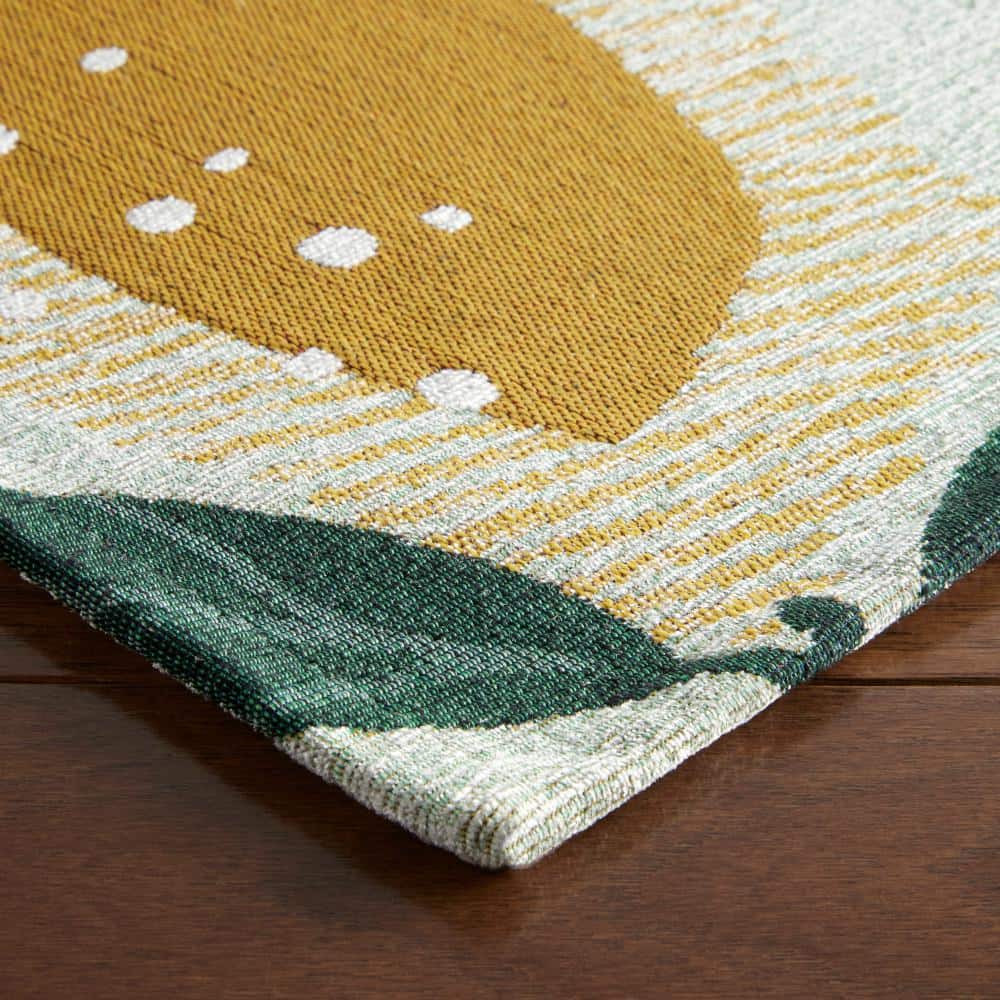 Livie Seafoam Green Lemon Print Washable Kitchen Runner Rug