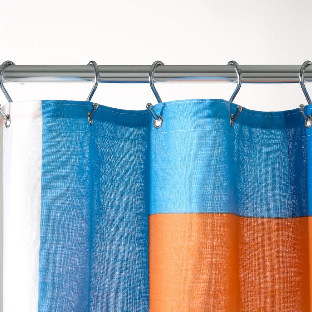 Lucy Mid-Century Squares Cotton Fabric Shower Curtain, White and Orange, 70"x72"