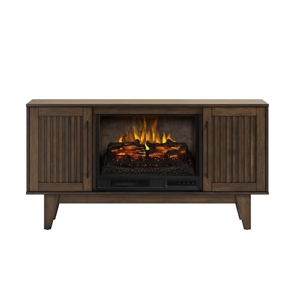 SCOTT LIVING ROSALIE 65 in. Freestanding Media Console Wooden Electric Fireplace in Warm Brown Birch
