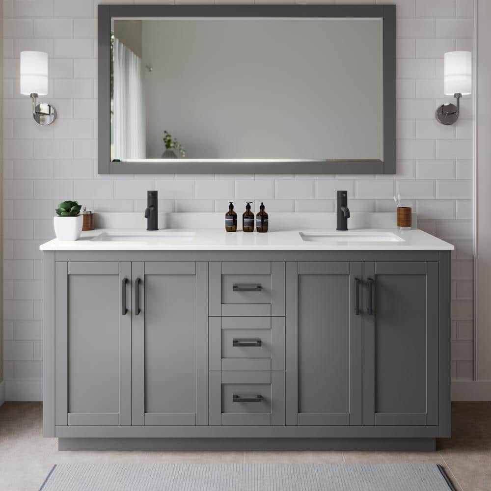 Miranda 66 in. W x 22 in. D x 33.75 in. H Double Bath Vanity in Dark Gray with White Quartz Top price history on PriceWatchPro