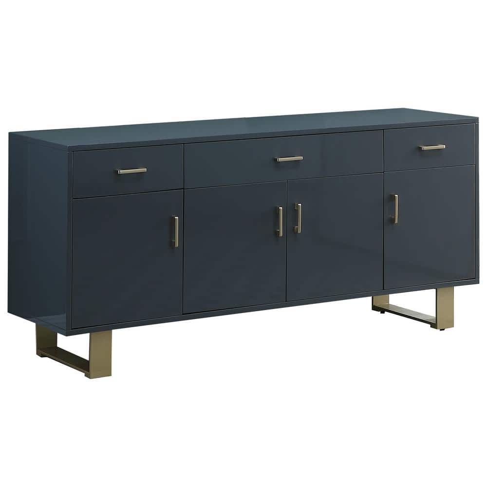 Modern Gray Lacquer Sideboard with Golden Accents - 68W x 30H