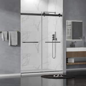 60 in. W x 75 in. H Double Sliding Frameless Shower Door in Matte Black with Tempered Glass, Soft Closing