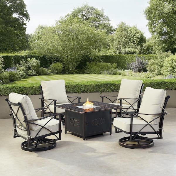 Oakland Living Black Aluminum Fire Table Set with 4-Club Chairs