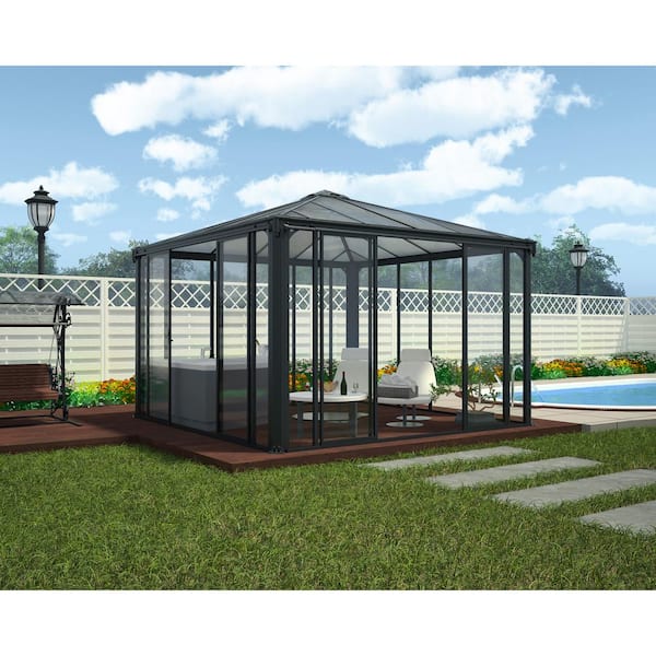 Ledro 12 ft. x 12 ft. Gray/Bronze Closed Gazebo / Hot Tub Enclosure and Solarium