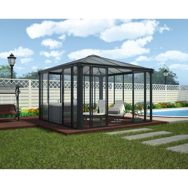 CANOPIA by PALRAM Ledro 12 ft. x 12 ft. Gray/Bronze Closed Gazebo / Hot Tub Enclosure and Solarium