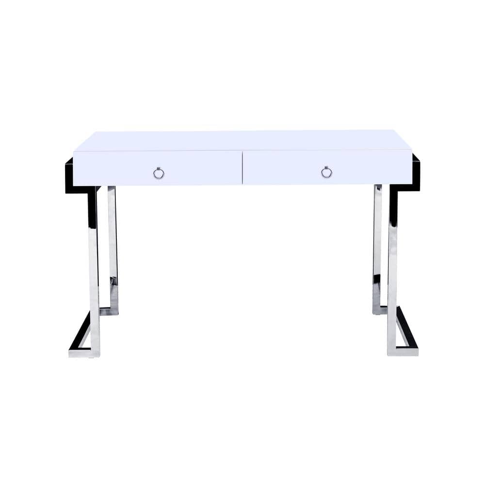 Sleek Silver 50" Poplar Wood Computer Desk with Dual Drawers