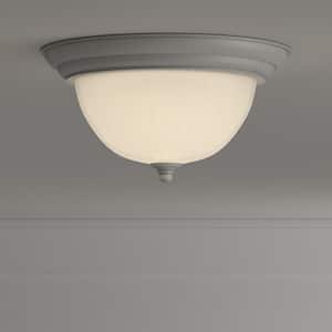 1-Light White Flush Mount with Etched Ribbed Glass