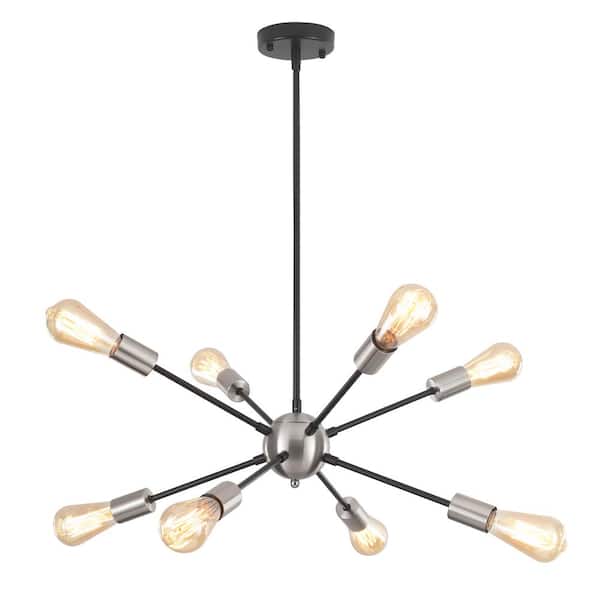 ADSENSTY 8-Light Black and Nickle Modern Dimmable Sputnik Chandelier, Farmhouse Chandelier Light Fixture