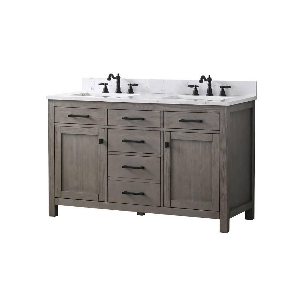 Textured Gray Double Bathroom Vanity with Carrara White Top