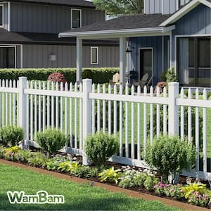 No-Dig Permanent 4 ft. x 6 ft. Nantucket Vinyl Picket Fence Panel with Post and Anchor Kit