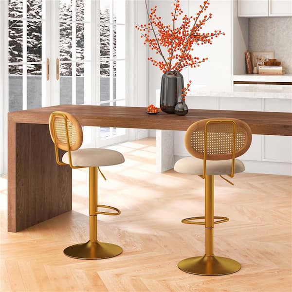25-33 in. Gold Low Back Metal Bar Stool Counter Stool with Velvet Cushion Seat (Set of 2)