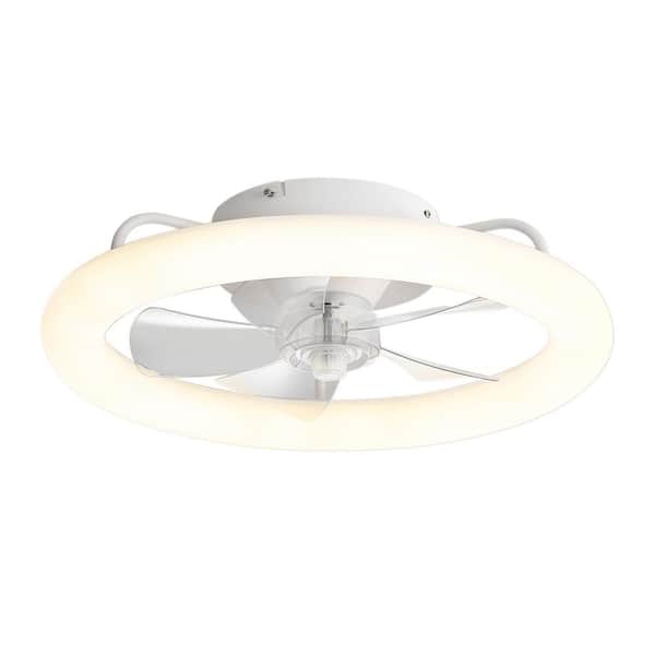 Sky Hog 20 in. Indoor Integrated LED White Industrial Cage Enclosed Low Profile Ceiling Fan and-Light Kit and Remote Control