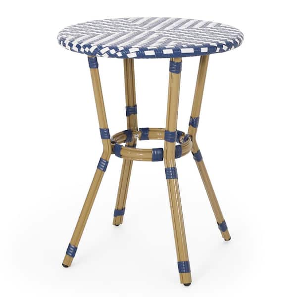 Phewnyzo Round Wicker Wrapped Outdoor Bistro Table in Aluminum Frame Finish