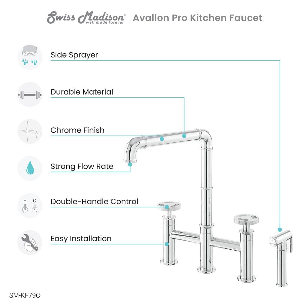Avallon Pro Chrome Widespread Kitchen Faucet with Side Sprayer