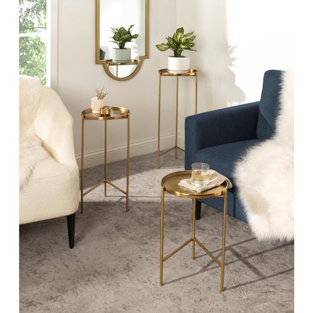 Ulani Gold Round Metal Nesting Accent Table Set