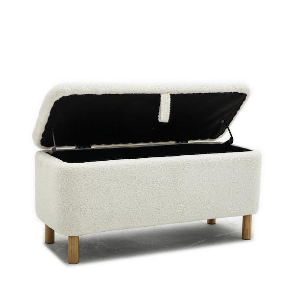 IDEAGLE White Upholstered Storage Ottoman and Entryway Dining Bench, Bench Dining Benches 39.3 in.