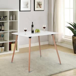 Rookie 31.5 in. White Square Manuefactured Wood Table Top Solid Beech Wood Legs Dining Table