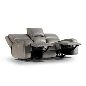 Jove 84 in. Wide Track Arm High Grade Leatherette Straight Reclining Sofa in Taupe With USB Port And Adjustable Headrest